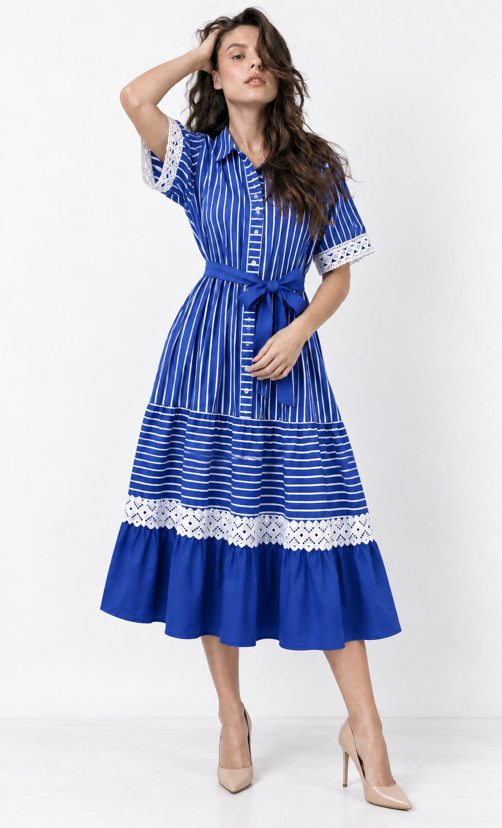 robe bleau longue coton forme géométrique vintage bubblee